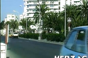 Dirty golden-haired bitch and a pair of hippie men in outdoor threesome