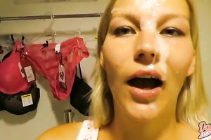 I pop my ramrod in and out of her mouth until she receives a facial