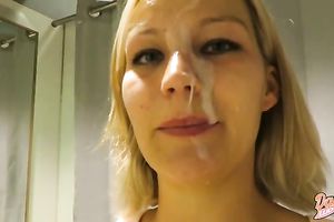 I pop my ramrod in and out of her mouth until she receives a facial