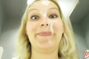 I pop my ramrod in and out of her mouth until she receives a facial