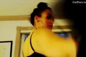 Beautiful and sassy brunette hair big beautiful woman white lady masturbating on the sofa