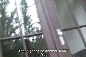 Smiling light-haired princess is afraid of large pricks