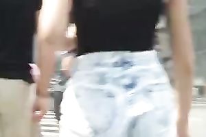 Amazing hawt playgirl outside in hot vintage fray jeans shorts