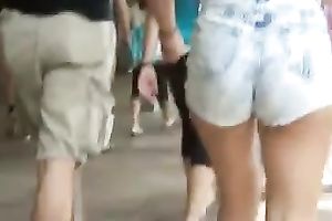 Amazing hawt playgirl outside in hot vintage fray jeans shorts