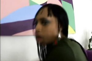 Wicked black bitch with large face hole blows BBC and rides it