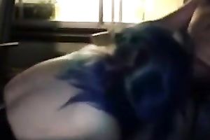 Purple haired perverted chubby whorish neighbour sucked my buddy dry