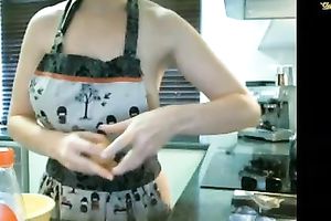 This bosomy livecam model is not in the mood to be a cook