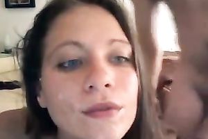 Zealous spoiled dark brown hottie sucked her boyfriend dry on cam