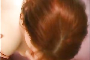 My pale skin redhead girlfriend joyfully blows my palpitating dong