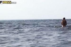 Lovely Euro teenage pair having pleasure in forest and sea