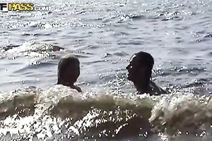 Lovely Euro teenage pair having pleasure in forest and sea