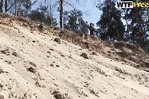 Lovely Euro teenage pair having pleasure in forest and sea