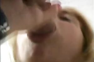 Lovely blond dirty slut wife with miniature whoppers rides hard shlong after engulfing it