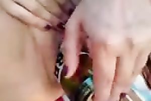 My European girlfriend stuffing her fur pie with a can