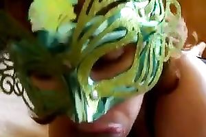 Naughty milf horny white wife in the mask eats my 10-Pounder on web camera once more