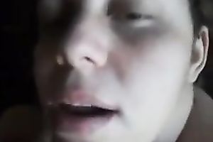 Chubby face floozy sucking my dick deepthroat in POV movie