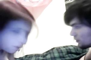 Teen with large scoops and charming face has a foreplay with her BF on cam