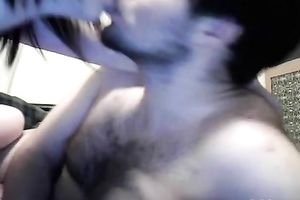 Teen with large scoops and charming face has a foreplay with her BF on cam