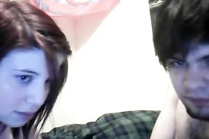 Teen with large scoops and charming face has a foreplay with her BF on cam