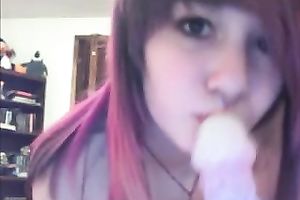 Slutty freshman sweetheart sucks a sex tool like a nasty cock sucker