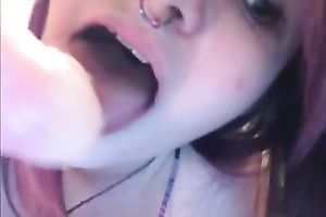 Slutty freshman sweetheart sucks a sex tool like a nasty cock sucker
