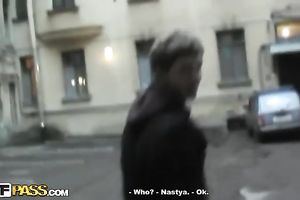 Cute dark brown from Russia likes licking balls of her BF