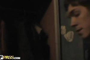 Cute dark brown from Russia likes licking balls of her BF