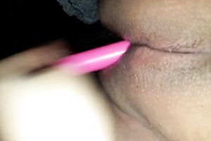 I use pink stick toy to polish my hairless admirable twat for agonorgasmos