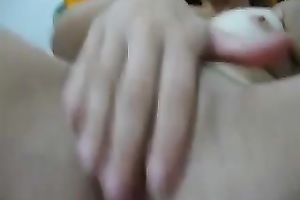 My agreeable dark brown hotwife rubs her sexy cum-hole for me