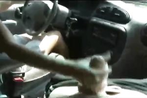 My girlfriend gives me one hell of a cook jerking in the car