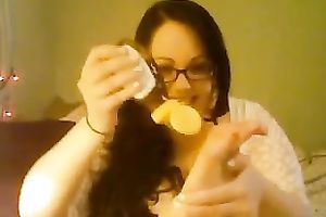My weird chunky dark brown GF sucks her own soles on cam