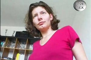 Slutty dark-haired euro slut shows her worn boobies