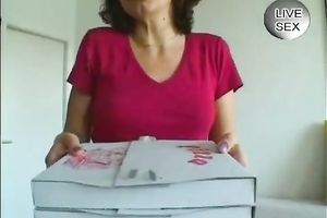 Slutty dark-haired euro slut shows her worn boobies