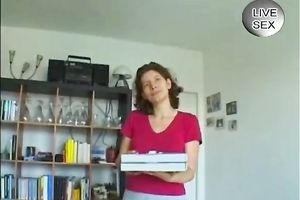 Slutty dark-haired euro slut shows her worn boobies