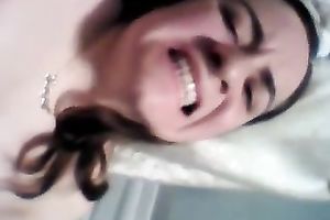 Happy dilettante dark brown slutty wife with natural tits flashes her soaking vagina