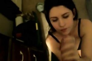 Brunette with natural boobies was so into engulfing my buddy's lollicock