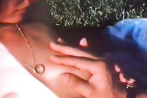 Beautiful light haired white lady has oral job petting outdoors