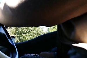 Dirty prostitute engulfing large penis in a car for specie