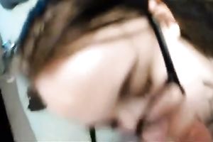 Nerdy quite pallid brunette hair girlie of my buddy gives me a worthwhile BJ