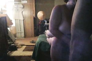 Extremely plump whorable white lady with limp stomach and big marangos was engulfing weenie