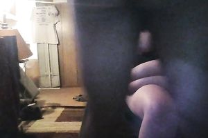 Extremely plump whorable white lady with limp stomach and big marangos was engulfing weenie