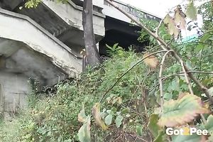 Long haired despairing dilettante dark brown makes water beneath the bridge