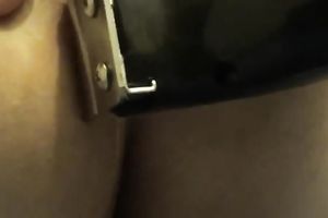 Amateur girlfriend of mine shaves her excellent love tunnel on webcam