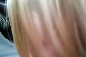 Blond haired non-professional GF of my buddy gives him HJ and BJ in the car