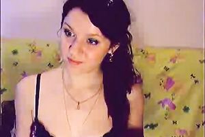 Amateur brunette hair cutie on livecam positions in charming underware