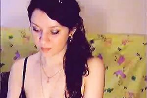 Amateur brunette hair cutie on livecam positions in charming underware