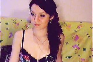 Amateur brunette hair cutie on livecam positions in charming underware