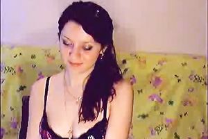 Amateur brunette hair cutie on livecam positions in charming underware