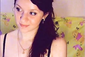 Amateur brunette hair cutie on livecam positions in charming underware