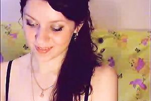 Amateur brunette hair cutie on livecam positions in charming underware